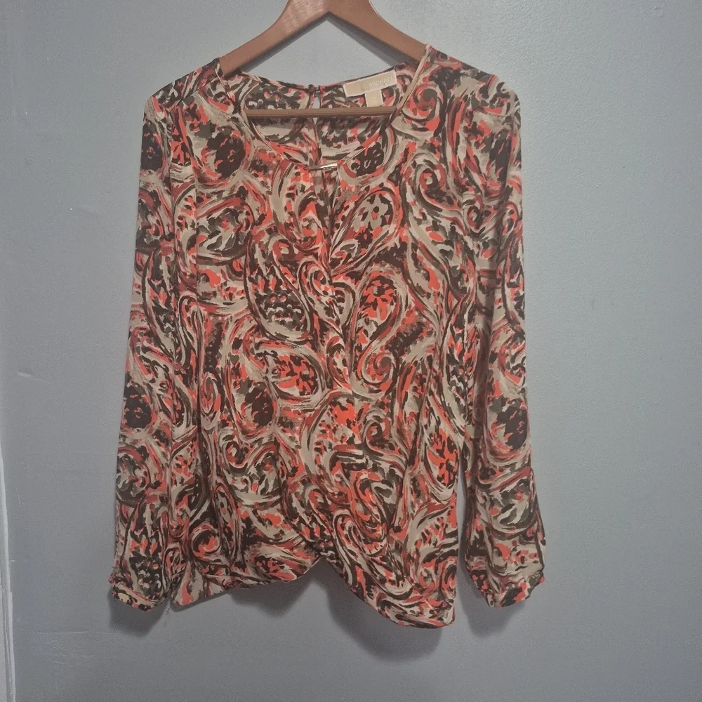 Michael Kors Women’s Chiffon Blouse Size 14 Abstract Print Long Sleeve